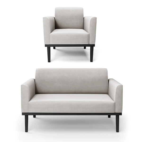 Sofá Namoradeira Com Poltrona Base De Madeira Fixa Preto Mari