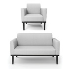 Sofá Namoradeira Com Poltrona Base De Madeira Fixa Preto Mari