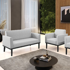 Sofá Namoradeira Com Poltrona Base De Madeira Fixa Preto Mari