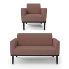 Sofá Namoradeira Com Poltrona Base De Madeira Fixa Preto Mari