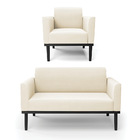 Sofá Namoradeira Com Poltrona Base De Madeira Fixa Preto Mari