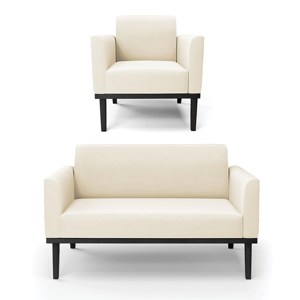 Sofá Namoradeira Com Poltrona Base De Madeira Fixa Preto Mari