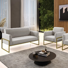 Sofá Namoradeira Com Poltrona Base Industrial Alta Dourado Ma