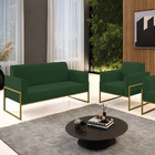 Sofá Namoradeira Com Poltrona Base Industrial Alta Dourado Ma