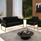 Sofá Namoradeira Com Poltrona Base Industrial Alta Dourado Ma