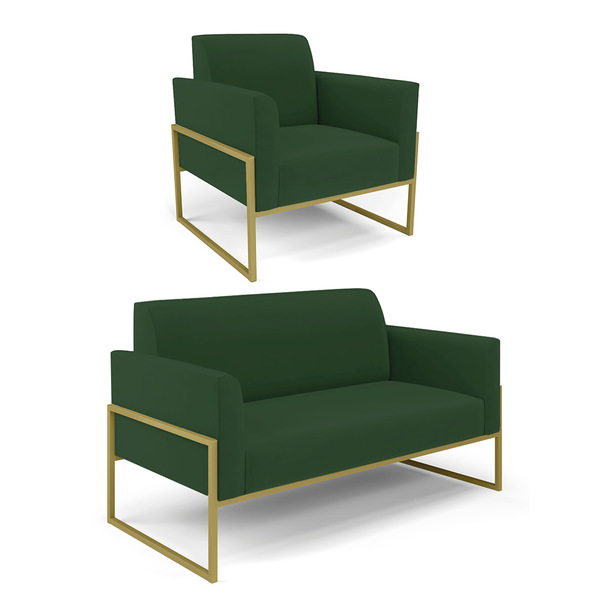 Sofá Namoradeira Com Poltrona Base Industrial Alta Dourado Ma