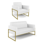 Sofá Namoradeira Com Poltrona Base Industrial Alta Dourado Ma