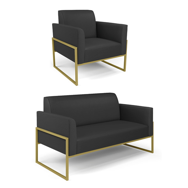 Sofá Namoradeira Com Poltrona Base Industrial Alta Dourado Ma