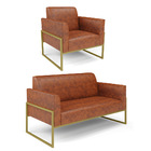 Sofá Namoradeira Com Poltrona Base Industrial Alta Dourado Ma