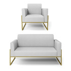 Sofá Namoradeira Com Poltrona Base Industrial Alta Dourado Ma