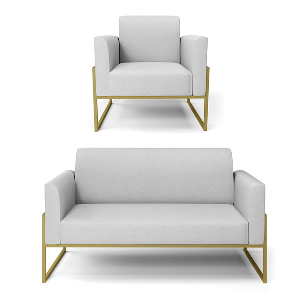 Sofá Namoradeira Com Poltrona Base Industrial Alta Dourado Ma