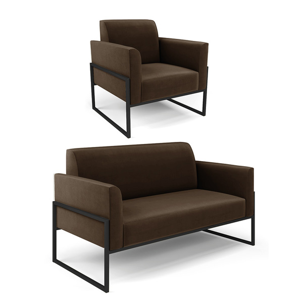 Sofá Namoradeira Com Poltrona Base Industrial Alta Preto Mari