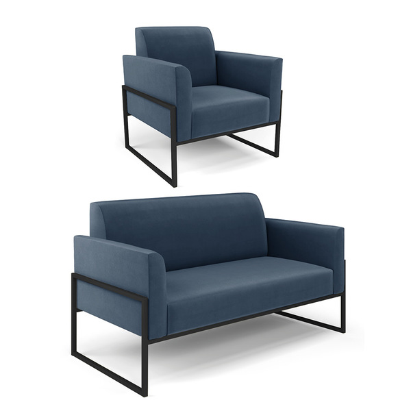 Sofá Namoradeira Com Poltrona Base Industrial Alta Preto Mari