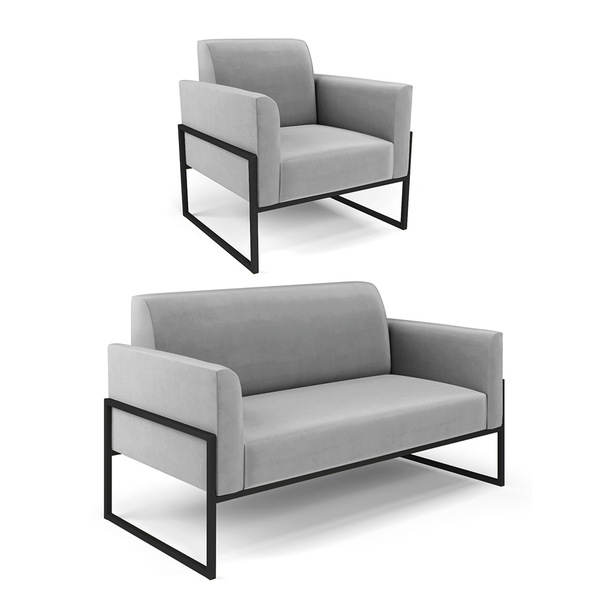 Sofá Namoradeira Com Poltrona Base Industrial Alta Preto Mari