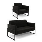 Sofá Namoradeira Com Poltrona Base Industrial Alta Preto Mari