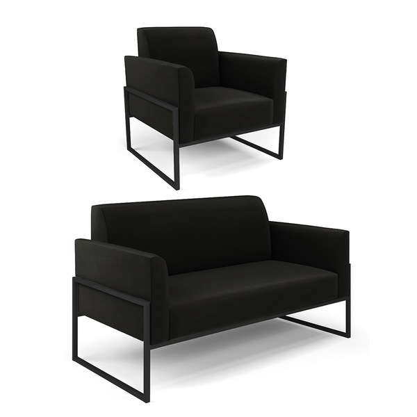 Sofá Namoradeira Com Poltrona Base Industrial Alta Preto Mari