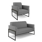 Sofá Namoradeira Com Poltrona Base Industrial Alta Preto Mari