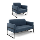 Sofá Namoradeira Com Poltrona Base Industrial Alta Preto Mari