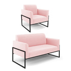 Sofá Namoradeira Com Poltrona Base Industrial Alta Preto Mari