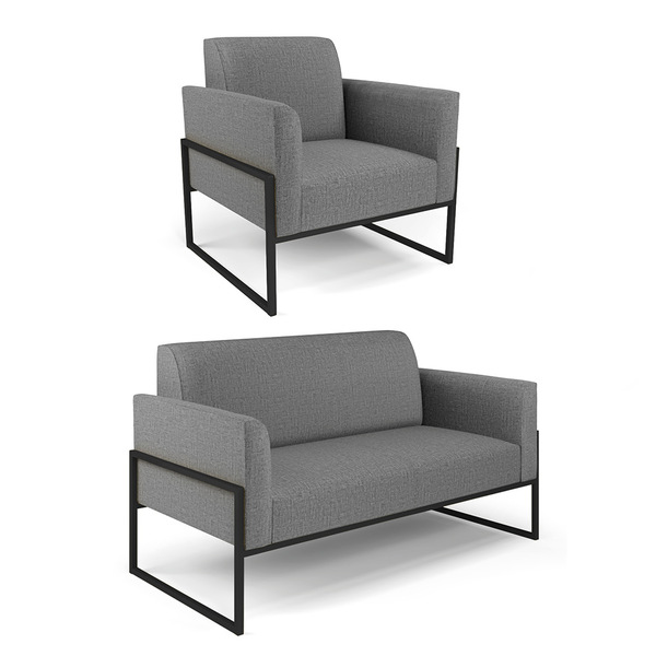 Sofá Namoradeira Com Poltrona Base Industrial Alta Preto Mari