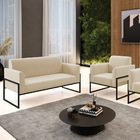 Sofá Namoradeira Com Poltrona Base Industrial Alta Preto Mari