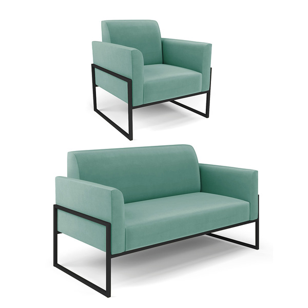 Sofá Namoradeira Com Poltrona Base Industrial Alta Preto Mari