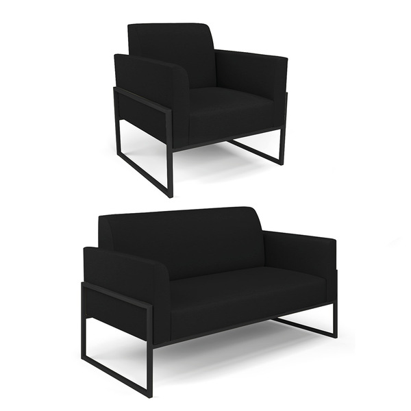 Sofá Namoradeira Com Poltrona Base Industrial Alta Preto Mari