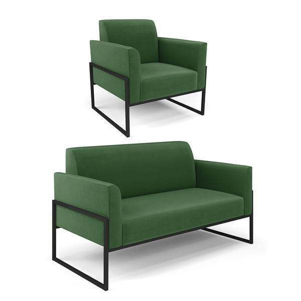 Sofá Namoradeira Com Poltrona Base Industrial Alta Preto Mari