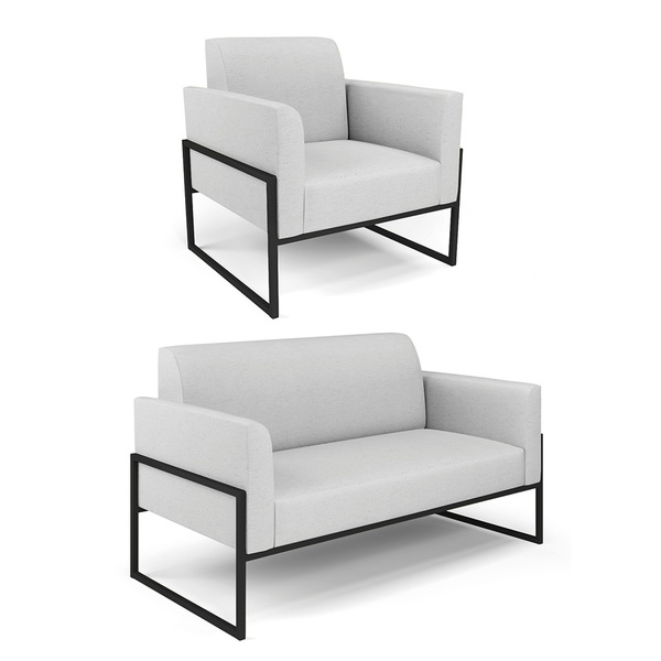 Sofá Namoradeira Com Poltrona Base Industrial Alta Preto Mari