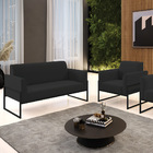 Sofá Namoradeira Com Poltrona Base Industrial Alta Preto Mari