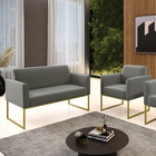 Sofá Namoradeira Com Poltrona Base Industrial Dourado Marisa