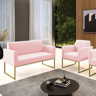 Sofá Namoradeira Com Poltrona Base Industrial Dourado Marisa