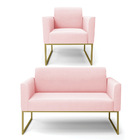 Sofá Namoradeira Com Poltrona Base Industrial Dourado Marisa