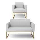 Sofá Namoradeira Com Poltrona Base Industrial Dourado Marisa