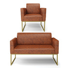 Sofá Namoradeira Com Poltrona Base Industrial Dourado Marisa