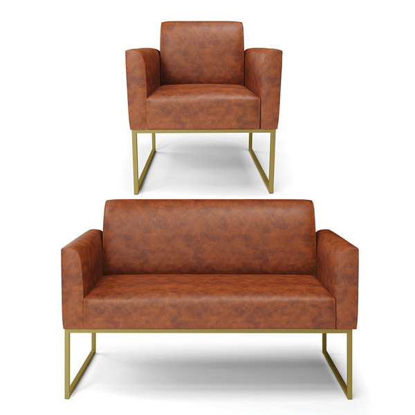 Sofá Namoradeira Com Poltrona Base Industrial Dourado Marisa
