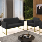Sofá Namoradeira Com Poltrona Base Industrial Dourado Marisa
