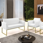 Sofá Namoradeira Com Poltrona Base Industrial Dourado Marisa