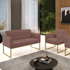 Sofá Namoradeira Com Poltrona Base Industrial Dourado Marisa