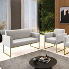 Sofá Namoradeira Com Poltrona Base Industrial Dourado Marisa