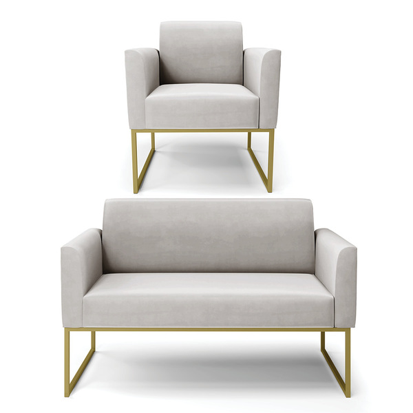 Sofá Namoradeira Com Poltrona Base Industrial Dourado Marisa