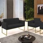 Sofá Namoradeira Com Poltrona Base Industrial Dourado Marisa