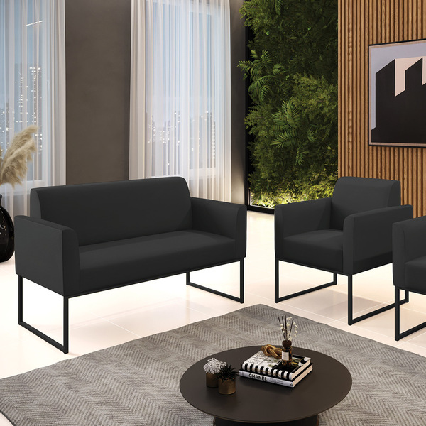 Sofá Namoradeira Com Poltrona Base Industrial Preto Marisa Co