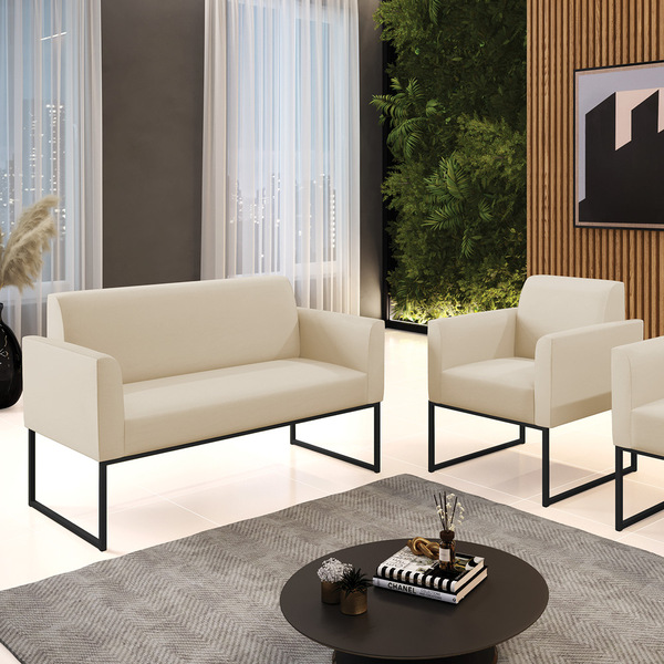 Sofá Namoradeira Com Poltrona Base Industrial Preto Marisa Co