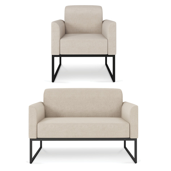 Sofá Namoradeira Com Poltrona Base Industrial Preto Marisa Li