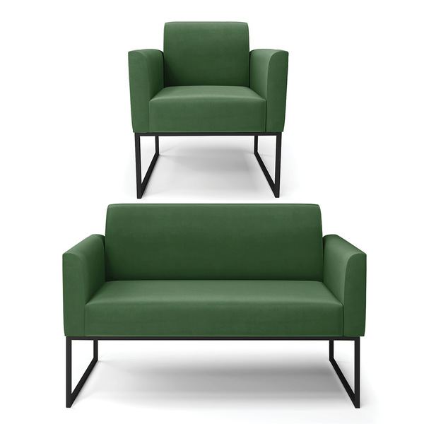 Sofá Namoradeira Com Poltrona Base Industrial Preto Marisa Su