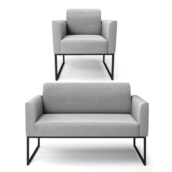 Sofá Namoradeira Com Poltrona Base Industrial Preto Marisa Su