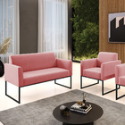 Sofá Namoradeira Com Poltrona Base Industrial Preto Marisa Su