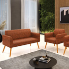 Sofá Namoradeira Com Poltrona Pés Palito Castanho Marisa Cora