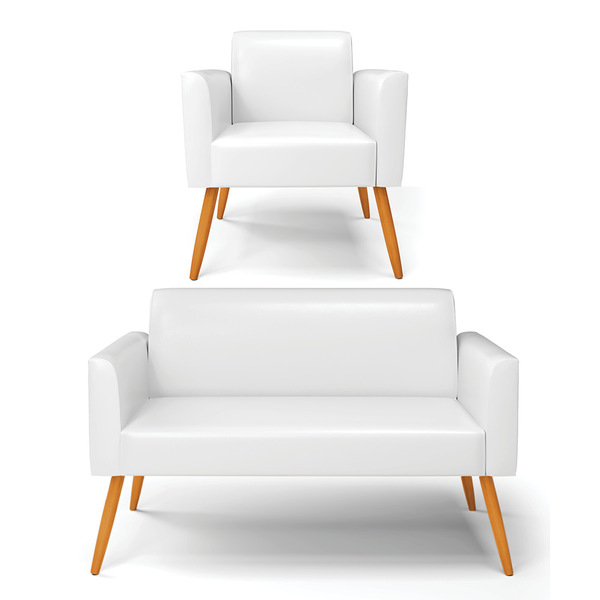 Sofá Namoradeira Com Poltrona Pés Palito Castanho Marisa Cora